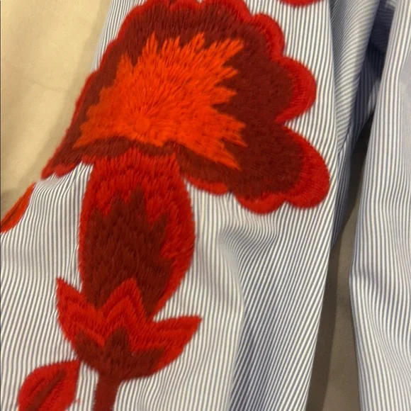 INC International Concepts Red and Blue Embellished Wrap Blouse - Picture 3 of 5